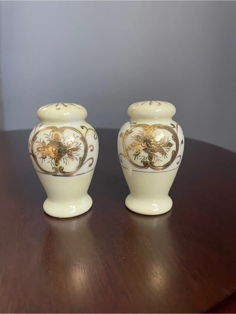 Vintage Japanese White & Cream with Gold Embellishments  Salt & Pepper Set